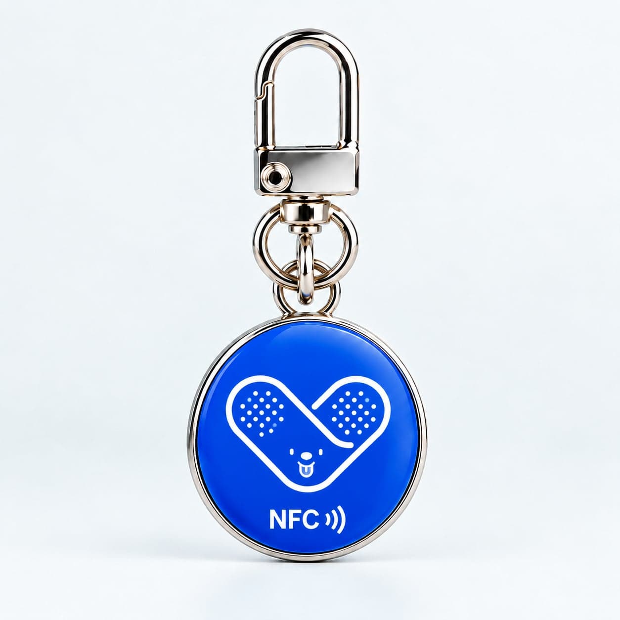پلاک هوشمند سگ و گربه وت‌پرو، روی آبی با نشان وت‌پرو و نماد NFC